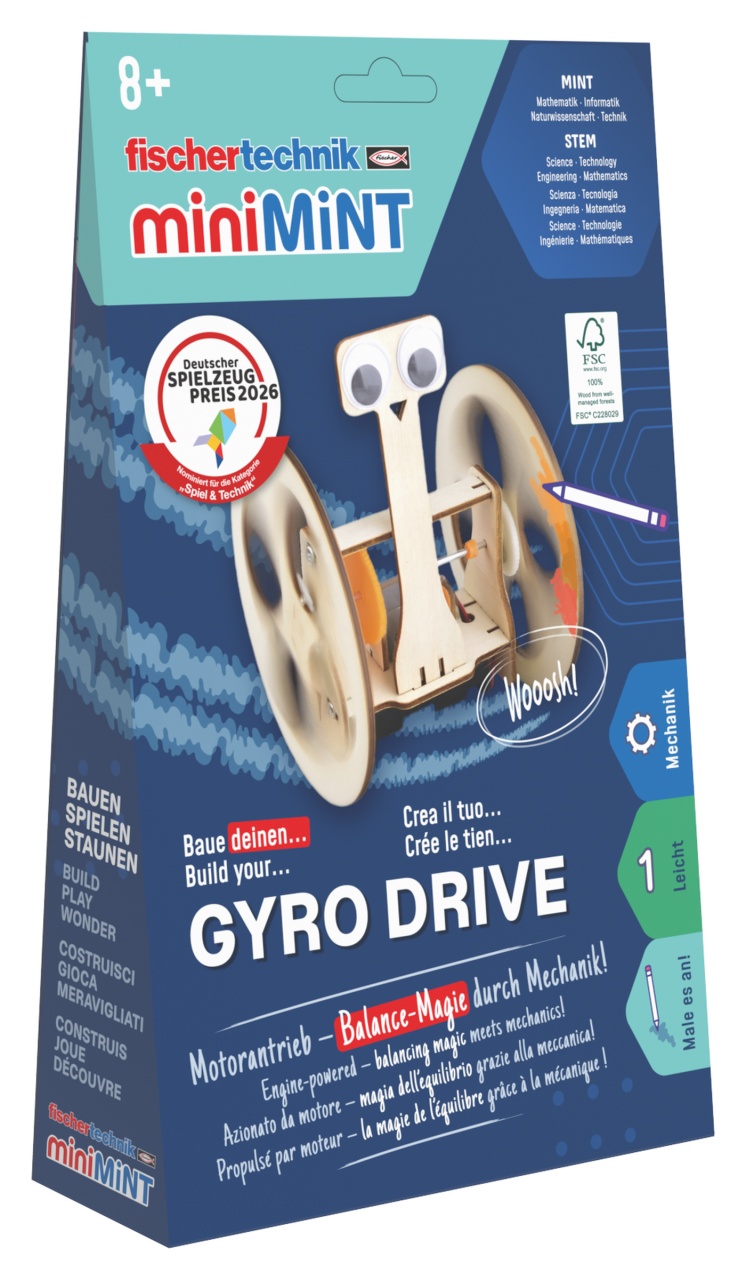 Kit STEM Robot echilibrist din lemn cu motor miniMINT Gyro Drive, Fischertechnik
