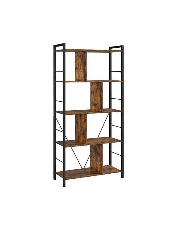 Biblioteca Vasagle, Model Gordon, 74x30x150 cm, Maro Rustic/Negru