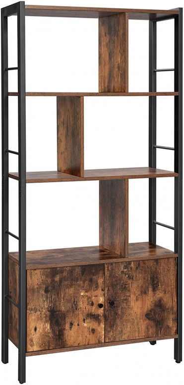 Biblioteca Vasagle, Model Armando, 74x30x154,5 cm, Maro Rustic/Negru