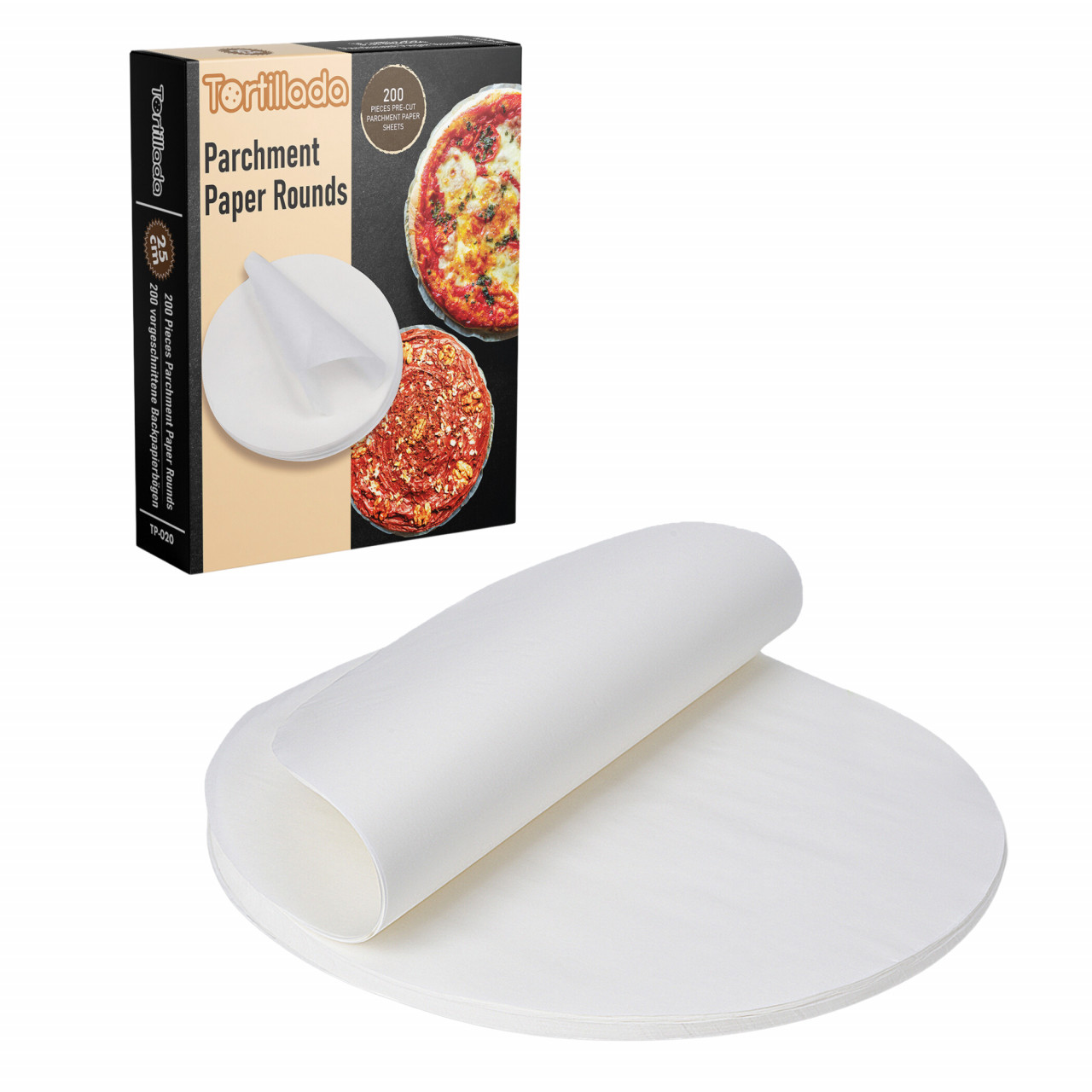 Set Hartie de copt, Tortillada, rotunda, diametru 25 cm, antiaderenta, 200 buc