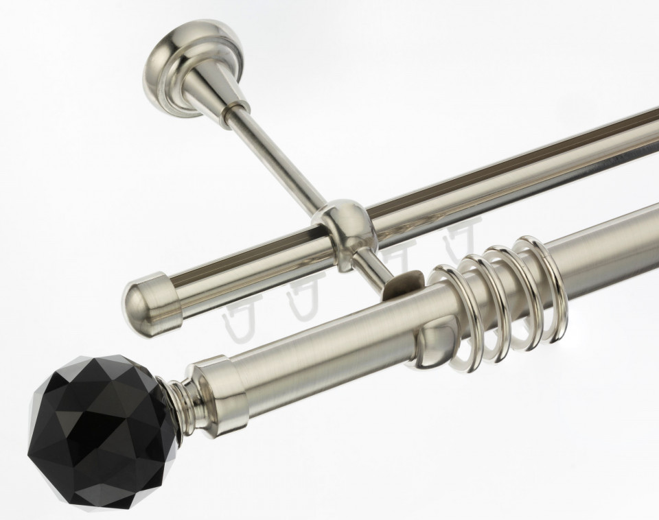 Galerie dubla kula crystal negru 25/19 teava si profil inox 25/19