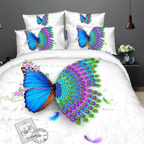 Lenjerie de pat digital print 3D (BUTTERFLY PEACOCK) Butterfly