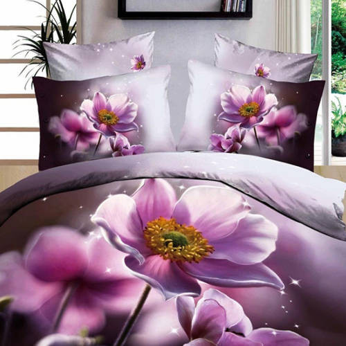 Lenjerie de pat digital print 3D (PURPLE FLOWER) (FLOWER pret redus imagine 2022