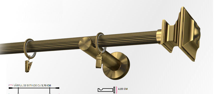 Galerie simpla picior universal striat VERDI 19 mm – aur antic antic pret redus imagine 2022