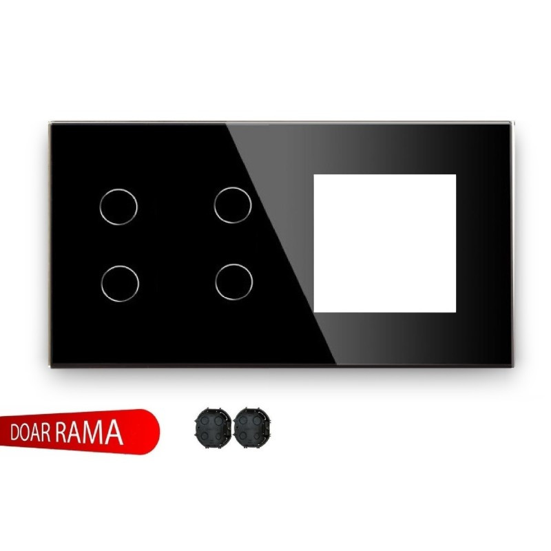 Panou întrerupător cvadruplu+rama priză din sticlă M1 casa pret redus imagine 2022