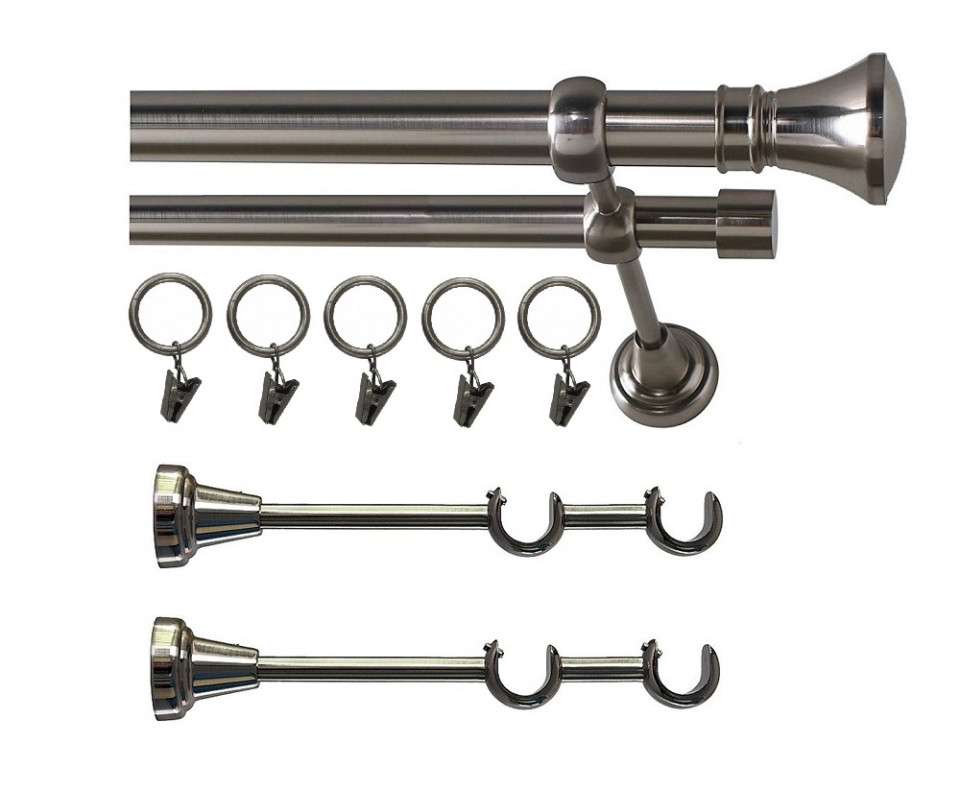 Poze Set complet pentru fereastra Galerie PRINCE 19/19 - inox + Perdea 1008-V03 krem + Draperie soft V13- inele capse inox casadecologistics.ro