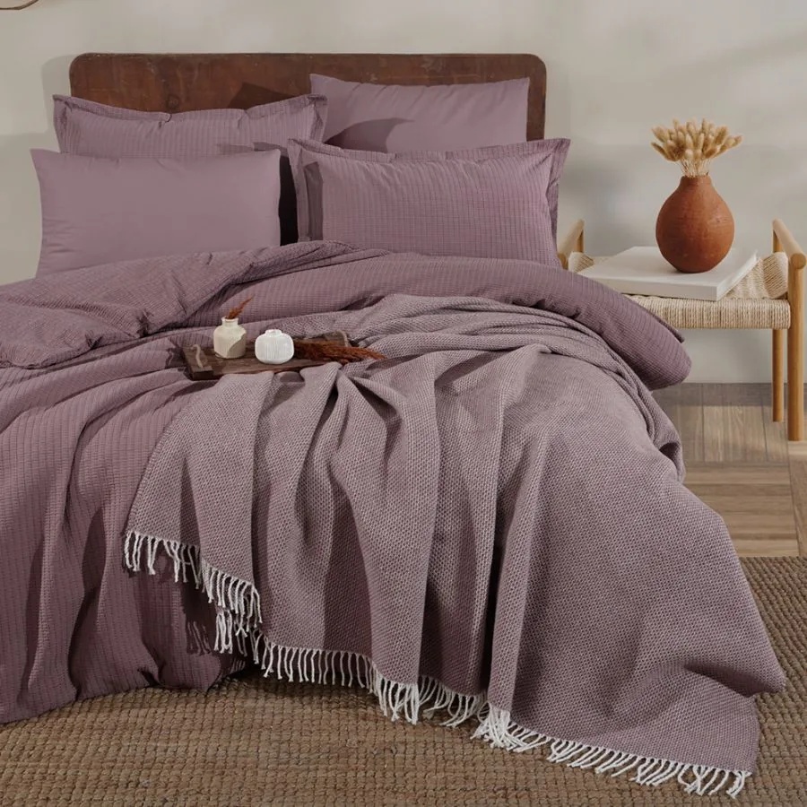 Lenjerie de Pat Premium EVEYA V3 Clasy cu Pătură Decorativă – 100% Bumbac, 7 Piese