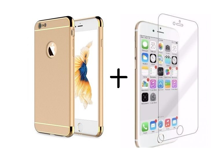 Pachet husa Elegance Luxury 3in1 Gold pentru Apple iPhone 6 / Apple iPhone 6S cu folie de sticla gratis