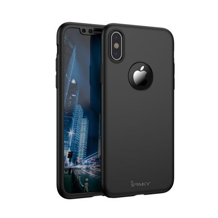 Husa de protectie pentru Apple iPhone XS MAX, iPaky Pro Negru Original Case, acoperire completa 360 grade cu folie de protectie gratis