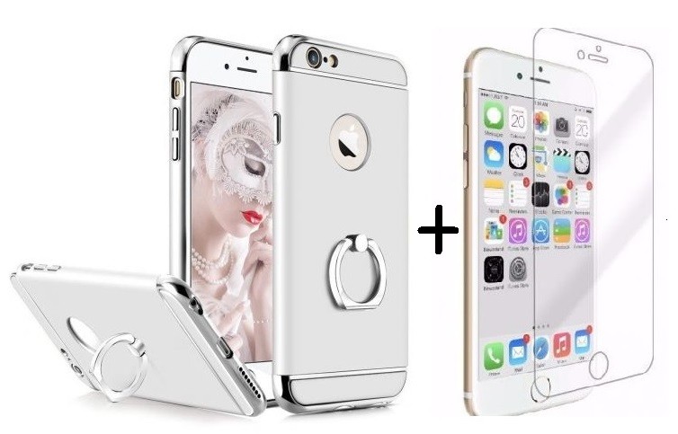 Pachet husa Elegance Luxury 3in1 Ring Silver pentru Apple iPhone 6 Plus / Apple iPhone 6S Plus cu folie de sticla gratis maggsm.ro imagine noua 2022