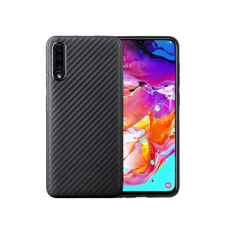 Husa pentru Samsung Galaxy A70, Perfect Fit, cu insertii de carbon, negru