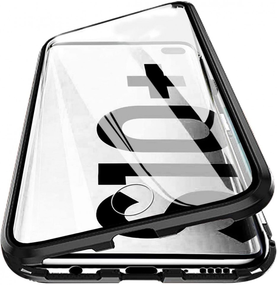 Husa Samsung Galaxy S10 Plus Magnetica 360 grade Black, Perfect Fit cu spate de sticla securizata premium + folie de sticla pentru ecran maggsm.ro imagine noua 2022