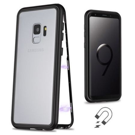 Husa Samsung Galaxy S9 Magnetica 360 grade Black, Perfect Fit cu spate de sticla securizata premium + folie de sticla pentru ecran