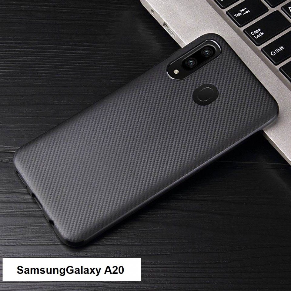 Husa pentru Samsung Galaxy A20, Perfect Fit, cu insertii de carbon, negru