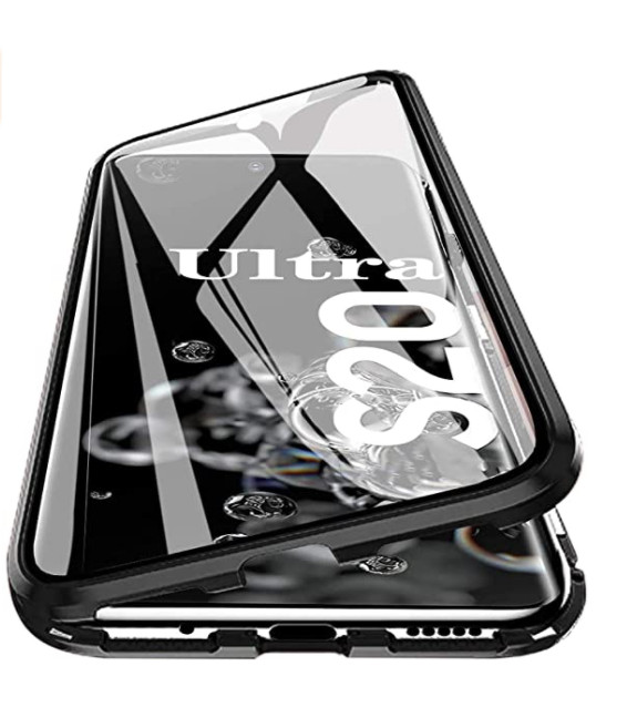 Husa Samsung Galaxy S20 Ultra , Magnetica 360 Negru, Perfect Fit cu spate de sticla securizata premium + folie de sticla pentru ecran
