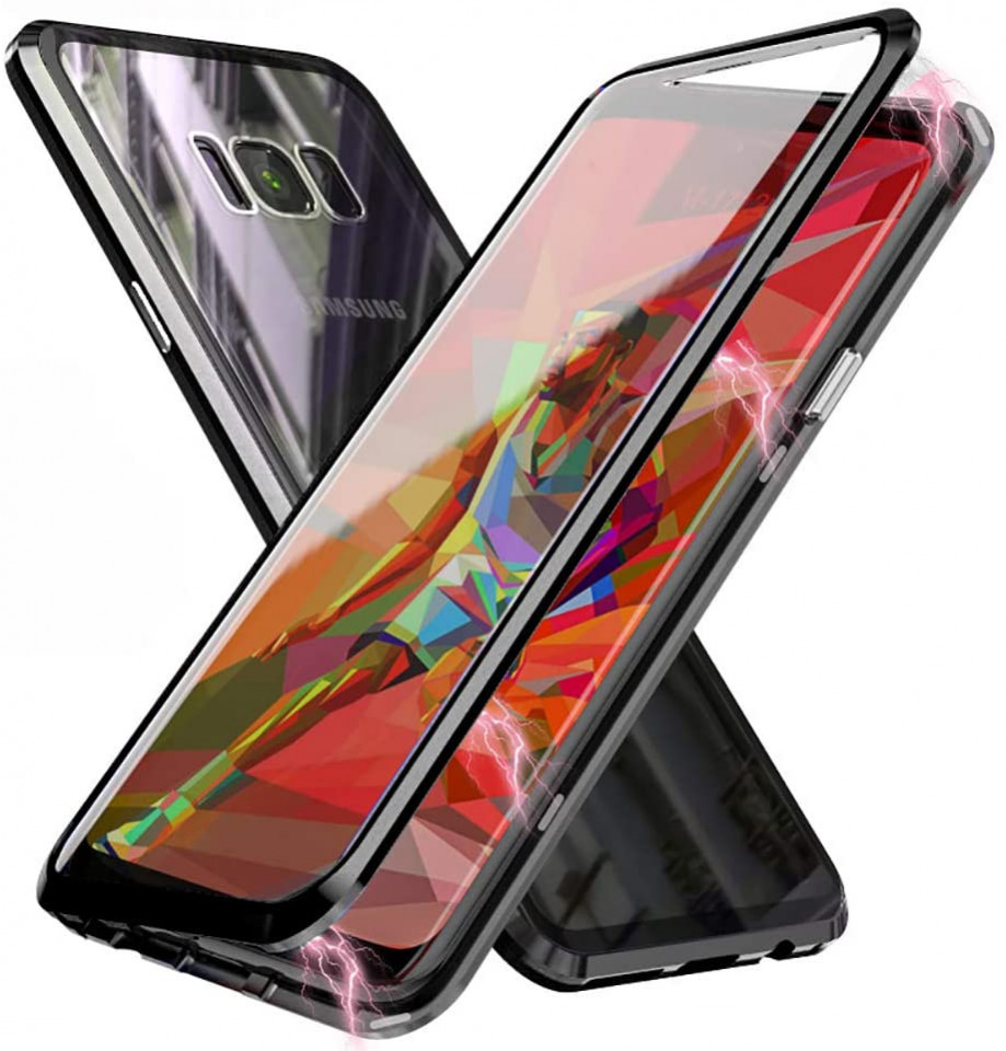Husa Samsung Galaxy S8 Plus , Magnetica Negru, Perfect Fit cu spate de sticla securizata premium + folie de sticla pentru ecran maggsm.ro imagine noua 2022