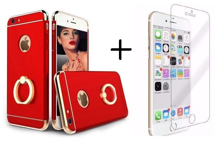 Pachet husa Elegance Luxury 3in1 Ring Red pentru Apple iPhone 6 Plus / Apple iPhone 6S Plus cu folie de sticla gratis maggsm.ro imagine noua 2022
