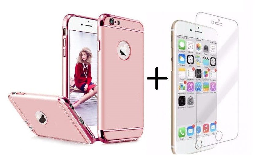 Pachet husa Elegance Luxury 3in1 Rose-Gold pentru Apple iPhone 6 Plus / Apple iPhone 6S Plus cu folie de sticla gratis