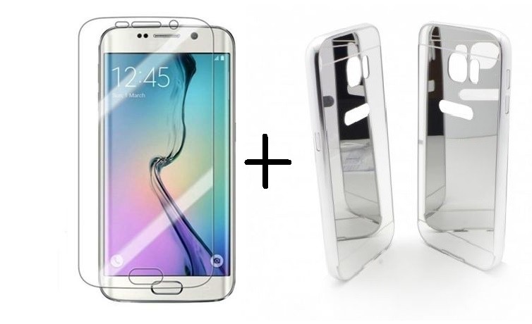 Pachet husa Elegance Luxury pentru Samsung Galasy S6 Egde TIP OGLINDA ARGINTIE ( SILVER ) cu folie de protectie gratis ! maggsm.ro imagine noua 2022