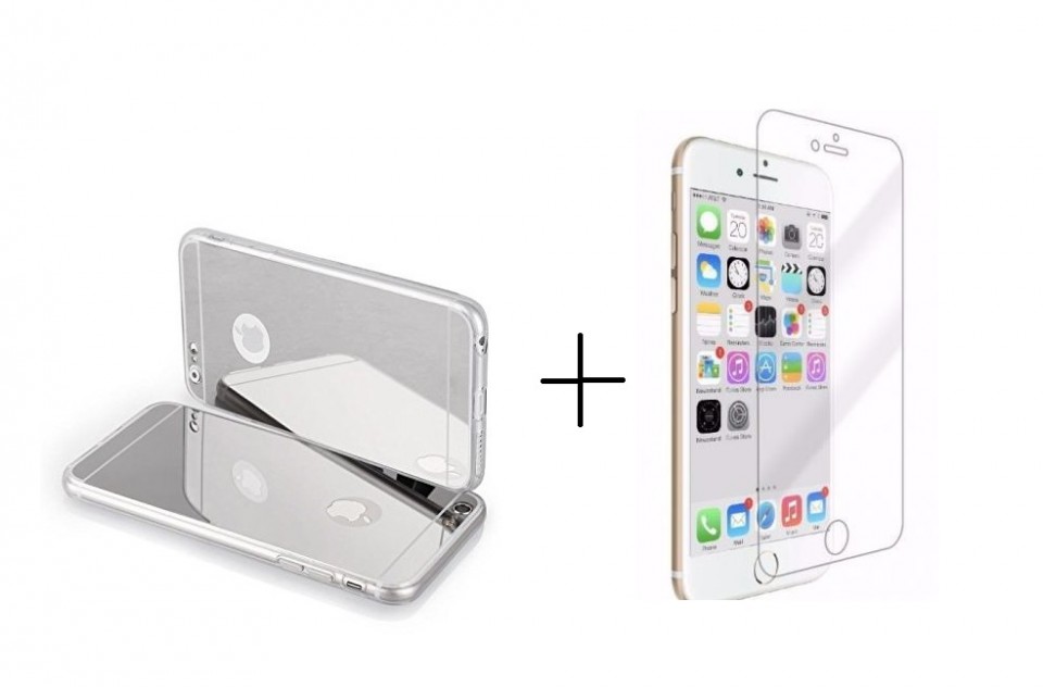 Pachet husa Elegance Luxury tip oglinda Silver pentru Apple Iphone 6 / Apple Iphone 6S cu folie de sticla gratis !