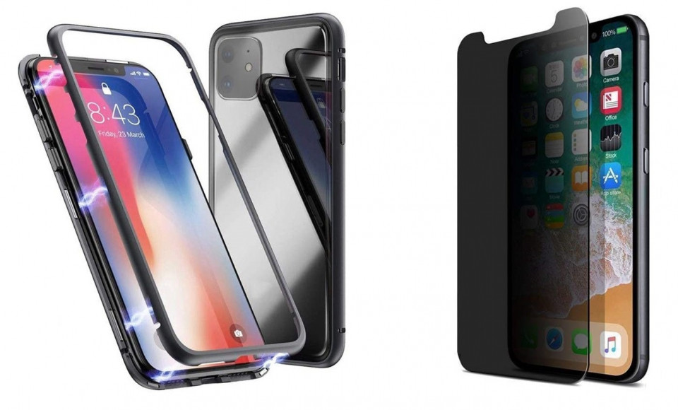 Husa Apple iPhone 11 PRO Magnetica cu spate din sticla securizata si folie privacy pentru ecran, Perfect Fit