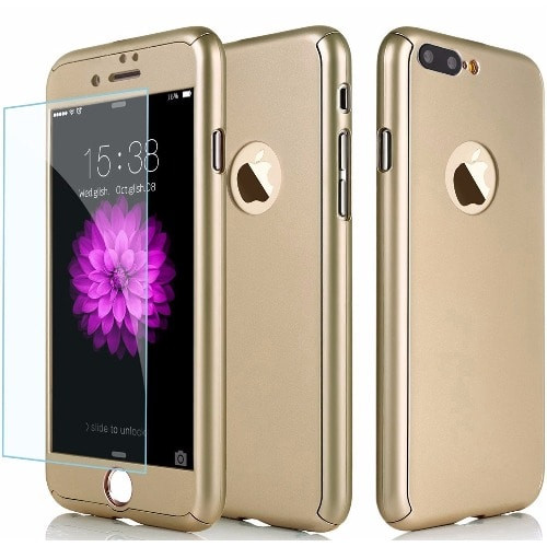 Husa Apple iPhone 7 Plus, FullBody Elegance Luxury Gold, acoperire completa 360 grade cu folie de sticla gratis