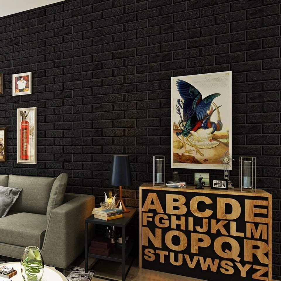 Tapet 3D Black design perete modern din caramida in relief, Autoadeziv , 77×70 cm maggsm.ro imagine noua 2022