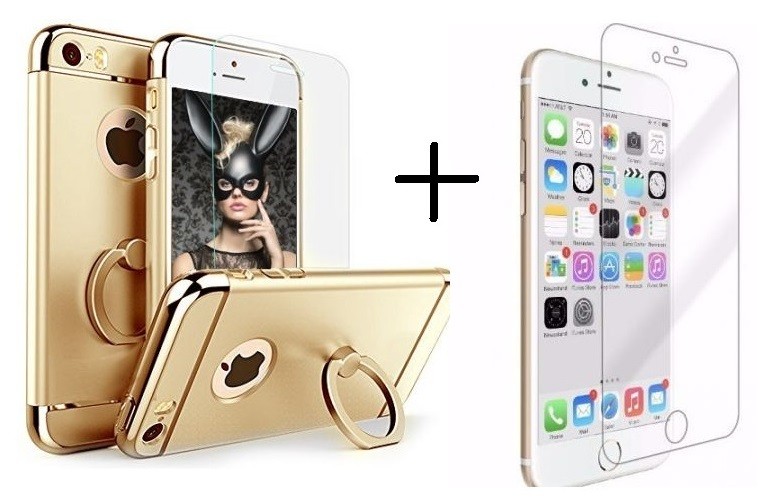 Pachet husa Elegance Luxury 3in1 Ring Gold pentru Apple iPhone 6 / Apple iPhone 6S cu folie de sticla gratis maggsm.ro imagine noua 2022