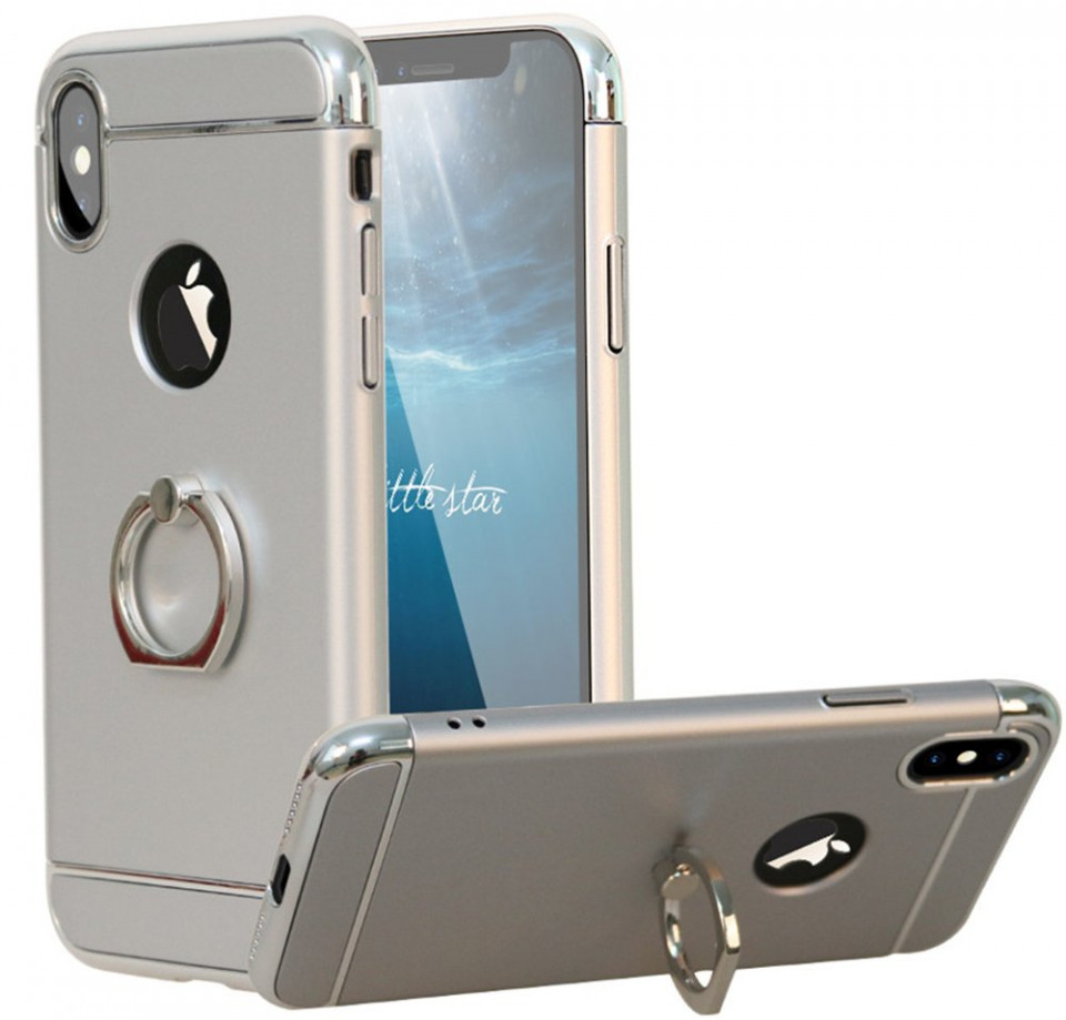 Husa Apple iPhone X, Elegance Luxury 3in1 Ring Argintiu maggsm.ro imagine noua 2022