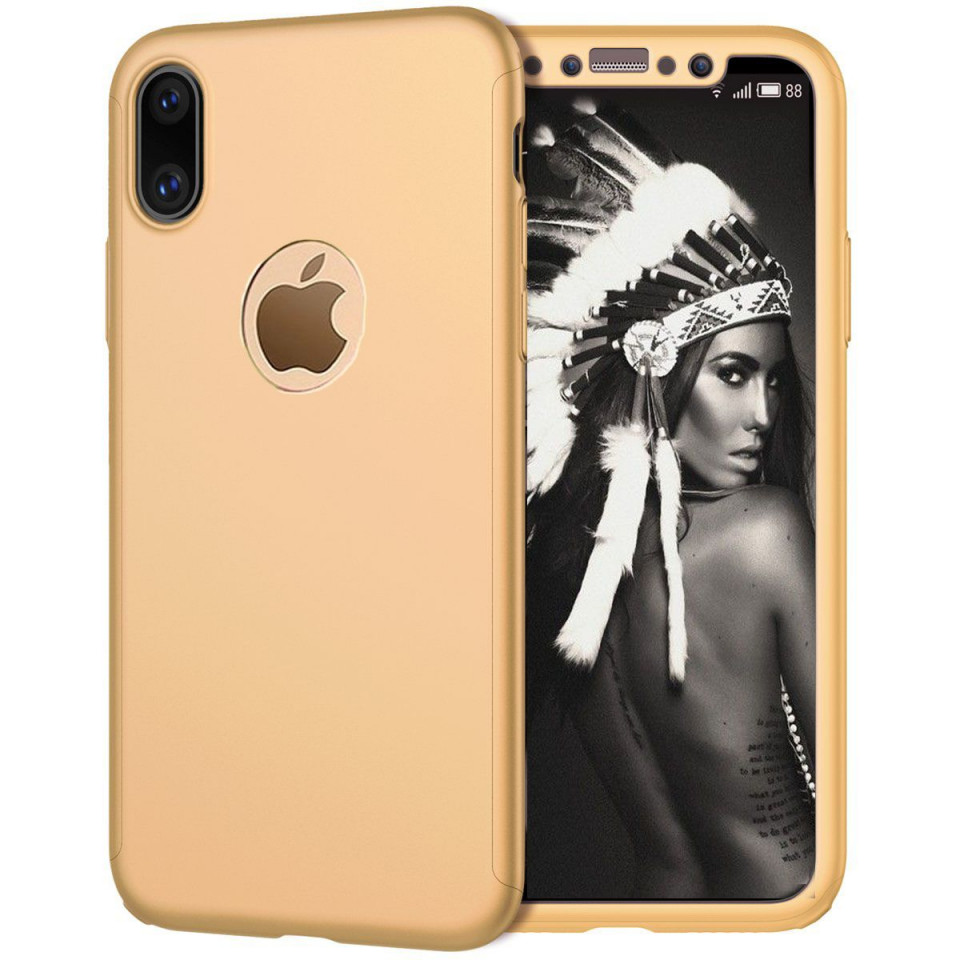 Husa Apple iPhone X, FullBody Elegance Luxury Auriu, acoperire completa 360 grade cu folie de sticla gratis