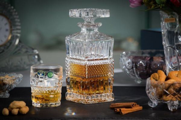 BRITTANY Set 6 pahare si decantor cristal Bohemia whisky