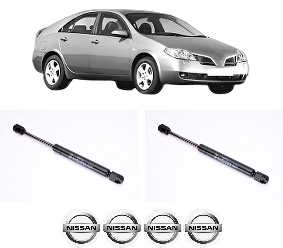 Set amortizoare portbagaj haion pentru NISSAN PRIMERA (P12) din 2002-2008, 2 bucati, KROSNO, 4 stickere auto NISSAN
