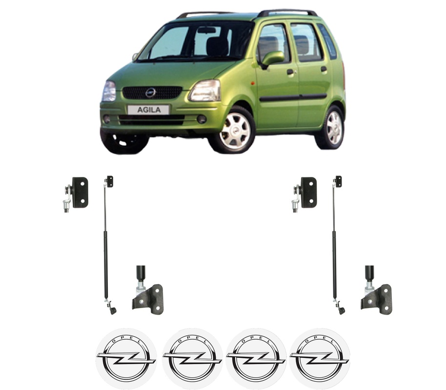 Set amortizoare portbagaj haion pentru OPEL AGILA A (H00) din 2000-2007, 2 bucati, KROSNO, 4 stickere auto OPEL