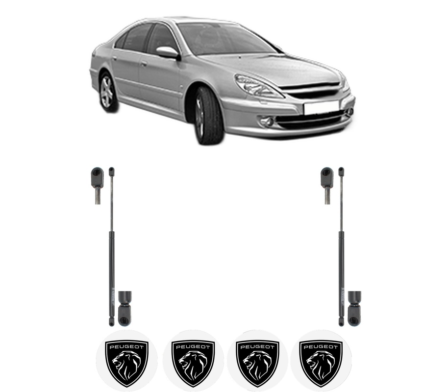 Set amortizoare portbagaj haion pentru PEUGEOT 607 (9D, 9U) din 2000-2011, 2 bucati, KROSNO, 4 stickere auto PEUGEOT