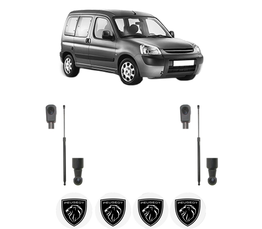 Set amortizoare portbagaj haion pentru PEUGEOT PARTNER TEPEE din 2008-2018, 2 bucati, MAGNUM TECHNOLOGY, 4 stickere auto PEUGEOT