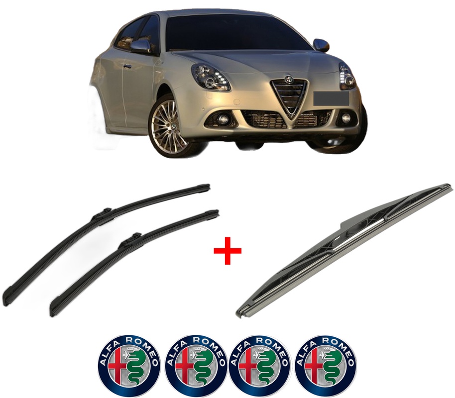 Set 3 stergatoare ALFA ROMEO GIULIETTA Hatchback Van (940_) din 2011 - 2020, pentru parbriz si luneta fata si spate auto, Bosch Twin, din cauciuc siliconat rezistent, 4 Stickere Auto ALFA ROMEO