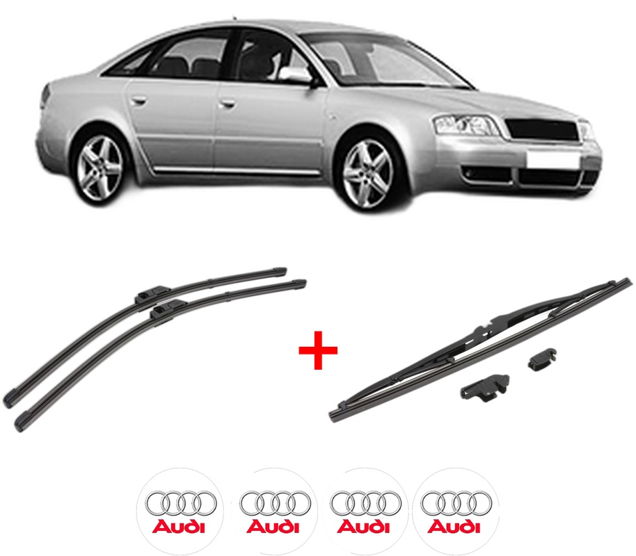 Set 3 stergatoare AUDI A6 C5 (4B2, 4B4) din 1999 - 2005, pentru parbriz si luneta fata si spate auto, Valeo Silencio, din cauciuc siliconat rezistent, 4 Stickere Auto AUDI