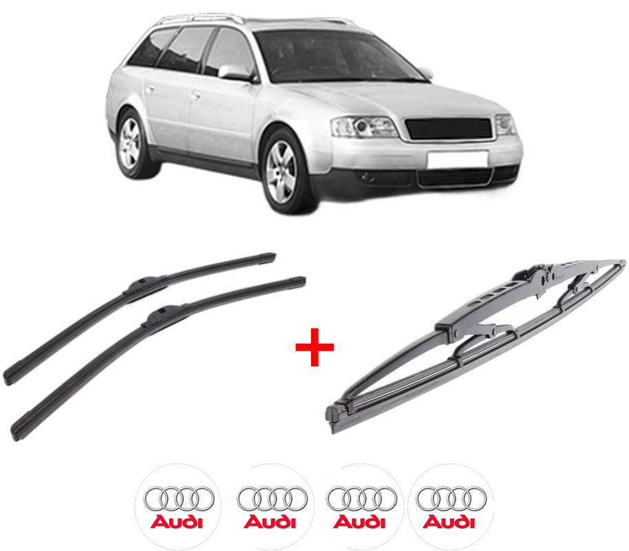 Set 3 stergatoare AUDI A6 C5 Avant (4B5, 4B6) din 1997 - 2005, pentru parbriz si luneta fata si spate auto, Bosch Twin, din cauciuc siliconat rezistent, 4 Stickere Auto AUDI