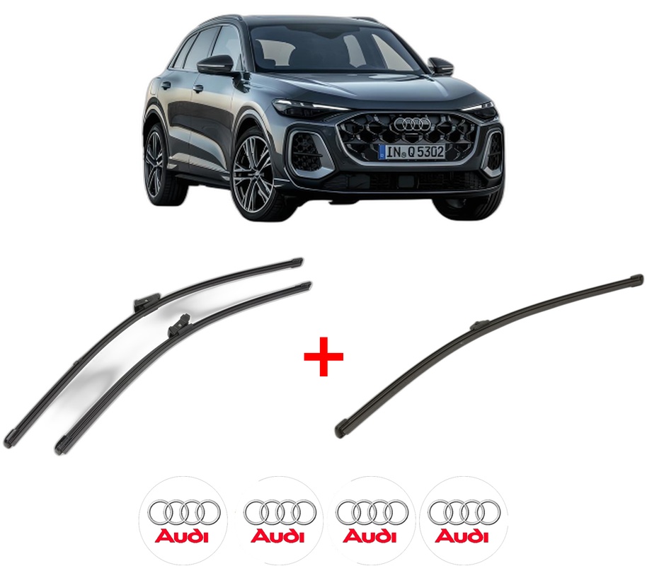 Set 3 stergatoare AUDI Q5 (GUB) din 2025, pentru parbriz si luneta fata si spate auto, Valeo Silencio Xtrm, din cauciuc siliconat rezistent, 4 Stickere Auto AUDI