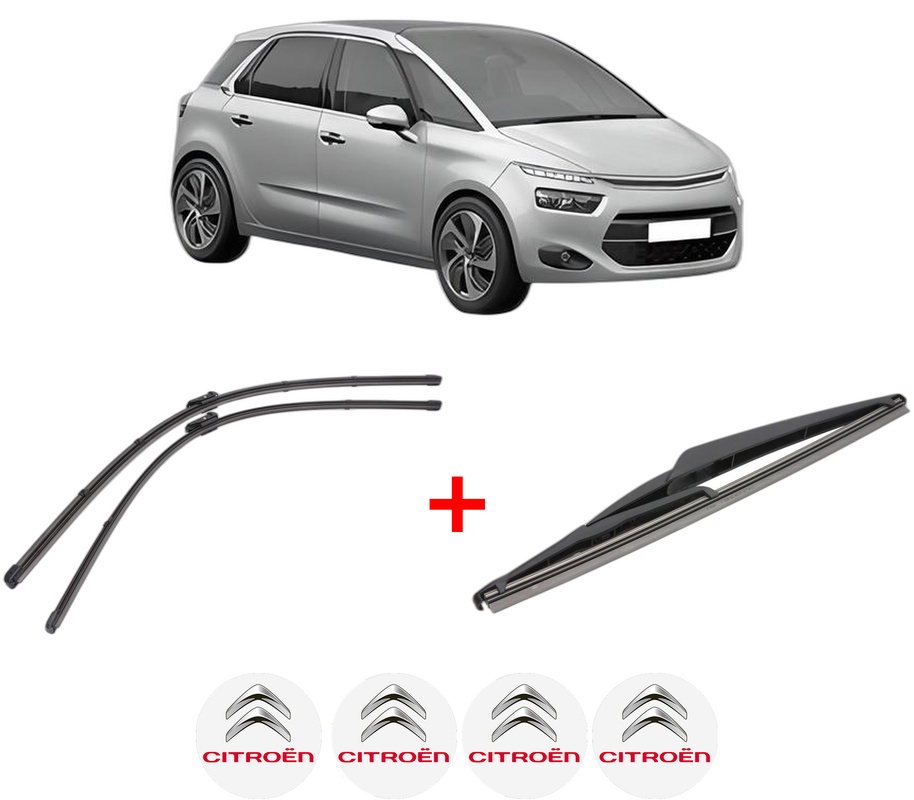 Set 3 stergatoare CITROEN C4 GRAND PICASSO II (DA_, DE_) din 2013 - 2018, pentru parbriz si luneta fata si spate auto, Valeo Silencio, din cauciuc siliconat rezistent, 4 Stickere Auto CITROEN