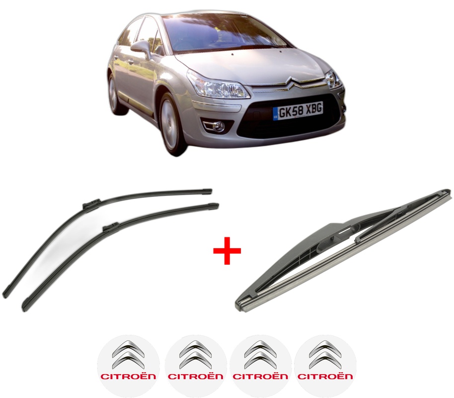 Set 3 stergatoare CITROEN C4 II (NC_) din 2009 - 2018, pentru parbriz si luneta fata si spate auto, Bosch Twin, din cauciuc siliconat rezistent, 4 Stickere Auto CITROEN