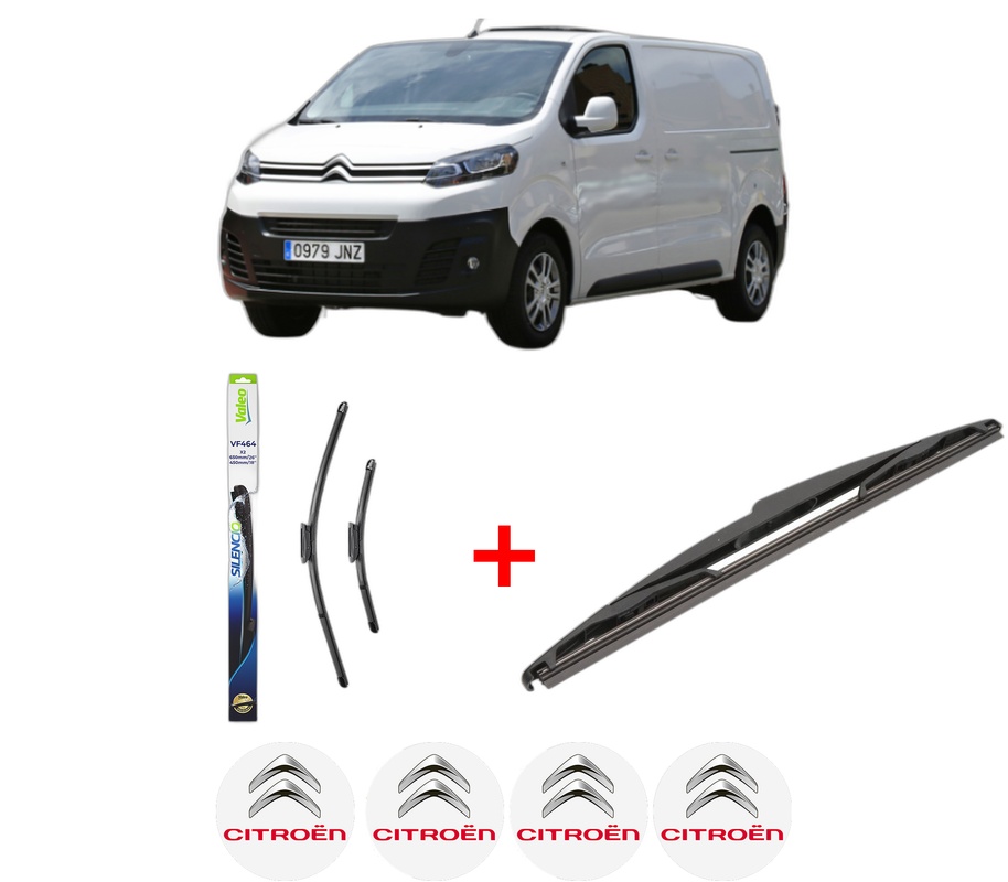 Set 3 stergatoare CITROEN JUMPY III Van (V_) din 2016 - 2022, pentru parbriz si luneta fata si spate auto, Valeo Silencio, din cauciuc siliconat rezistent, 4 Stickere Auto CITROEN