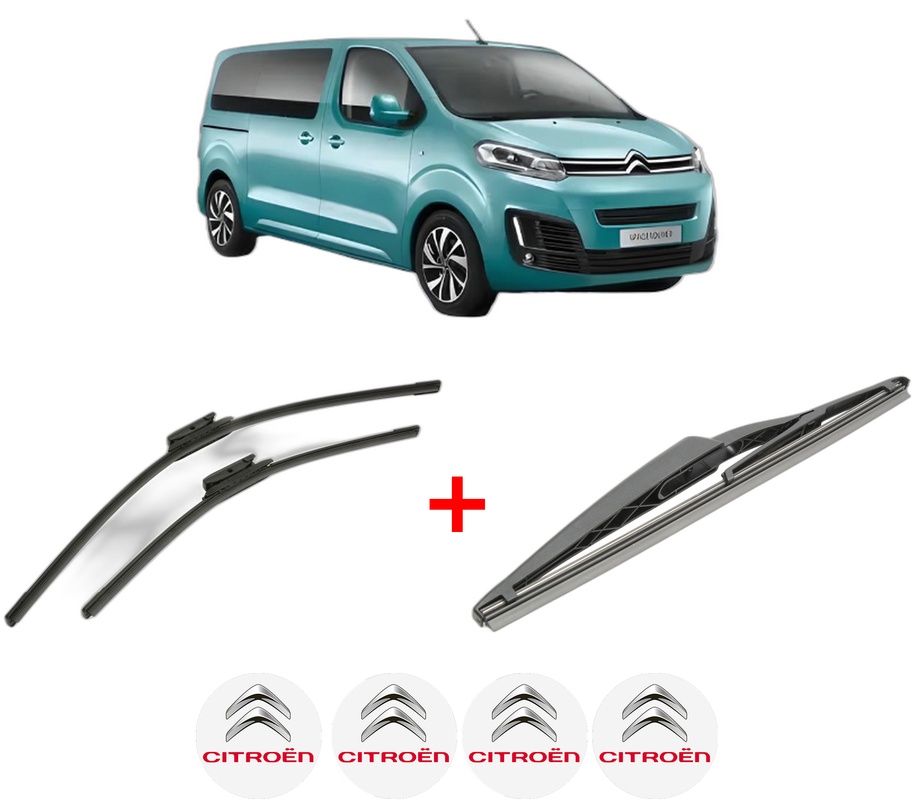 Set 3 stergatoare CITROEN SPACETOURER Bus (V_) din 2016 - 2023, pentru parbriz si luneta fata si spate auto, Bosch Twin, din cauciuc siliconat rezistent, 4 Stickere Auto CITROEN