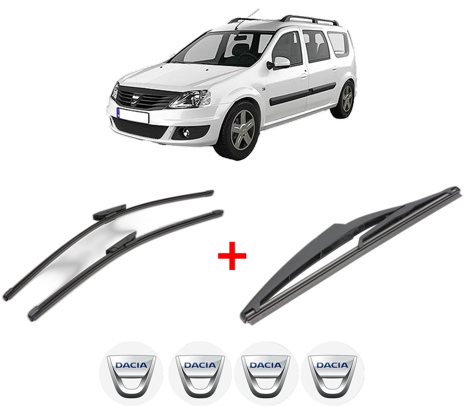 Set 3 stergatoare DACIA LOGAN MCV II din 2013, pentru parbriz si luneta fata si spate auto, Valeo Silencio, din cauciuc siliconat rezistent, 4 Stickere Auto DACIA
