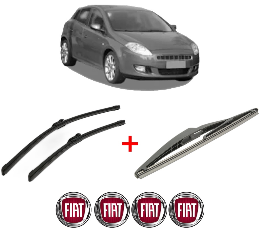Set 3 stergatoare FIAT BRAVO Van (198_) din 2008 - 2014, pentru parbriz si luneta fata si spate auto, Bosch Twin, din cauciuc siliconat rezistent, 4 Stickere Auto FIAT
