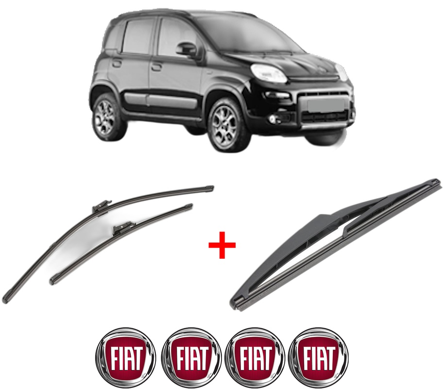 Set 3 stergatoare FIAT PANDA VAN (312_, 519_) din 2012, pentru parbriz si luneta fata si spate auto, Valeo Silencio, din cauciuc siliconat rezistent, 4 Stickere Auto FIAT