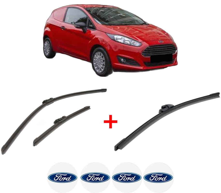 Set 3 stergatoare FORD FIESTA VII Van din 2018, pentru parbriz si luneta fata si spate auto, Bosch Aerotwin, din cauciuc siliconat rezistent, 4 Stickere Auto FORD
