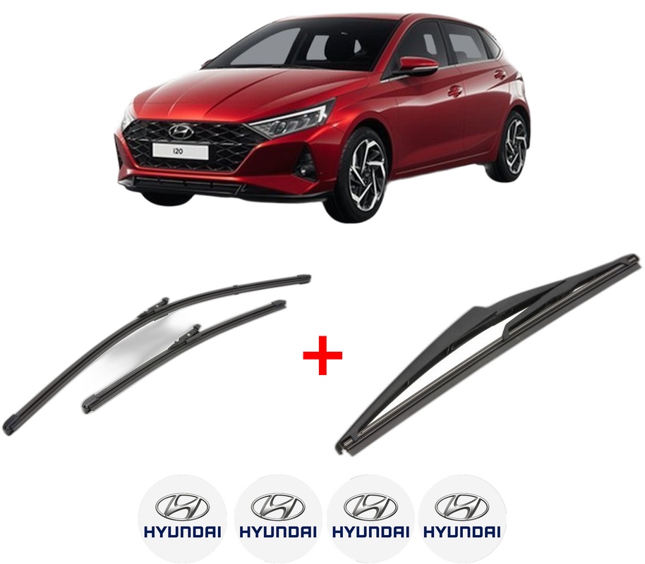 Set 3 stergatoare HYUNDAI i20 III (BC3, BI3) din 2020, pentru parbriz si luneta fata si spate auto, Valeo Silencio, din cauciuc siliconat rezistent, 4 Stickere Auto HYUNDAI