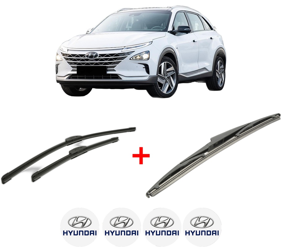 Set 3 stergatoare HYUNDAI NEXO (FE) din 2018, pentru parbriz si luneta fata si spate auto, Bosch Twin, din cauciuc siliconat rezistent, 4 Stickere Auto HYUNDAI