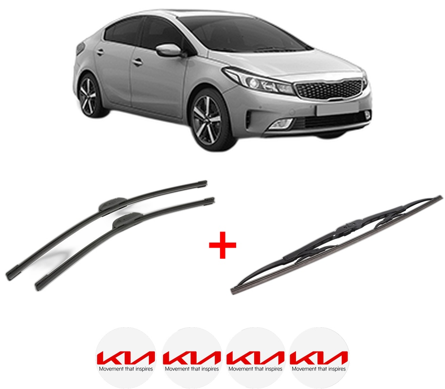 Set 3 stergatoare KIA CERATO IV Saloon (BD, BDM) din 2018, pentru parbriz si luneta fata si spate auto, Bosch Twin, din cauciuc siliconat rezistent, 4 Stickere Auto KIA